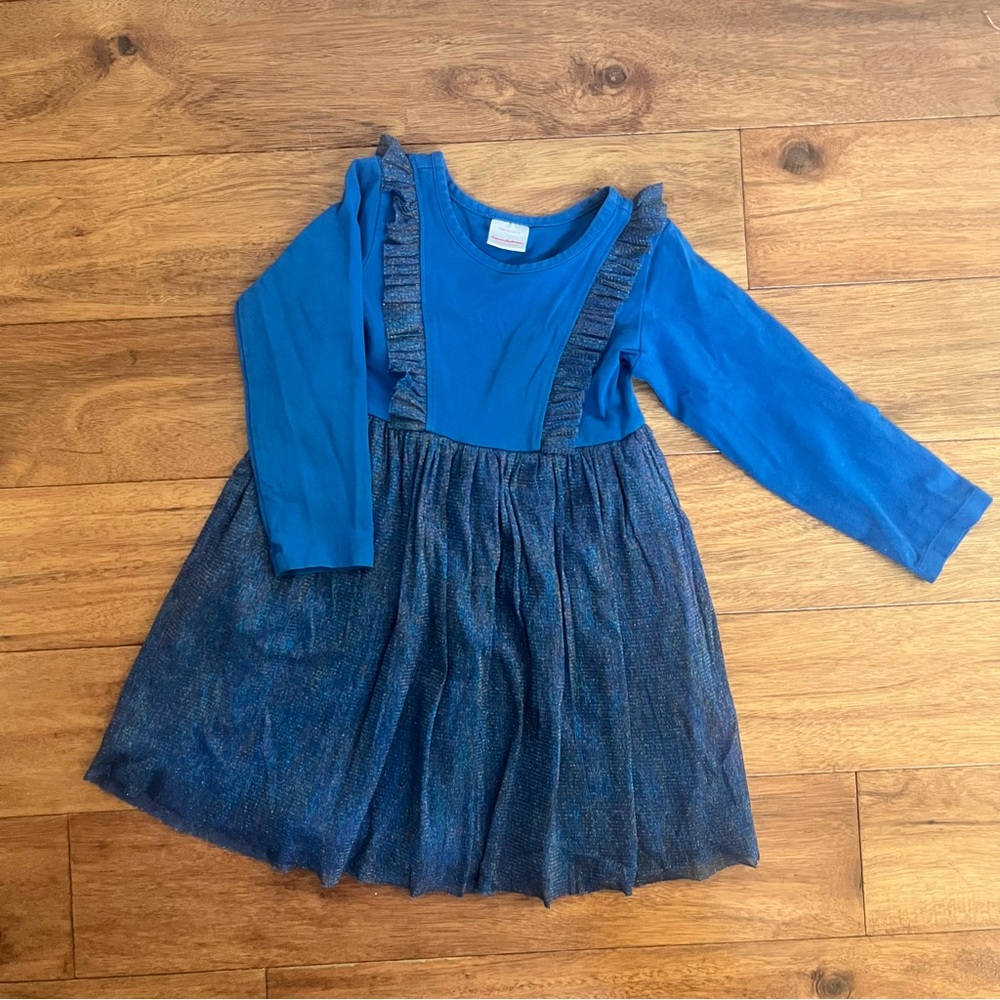 Hanna Andersson Sparkle Dress in Soft Tulle Baltic Blue Long Sleeve - Size 4T